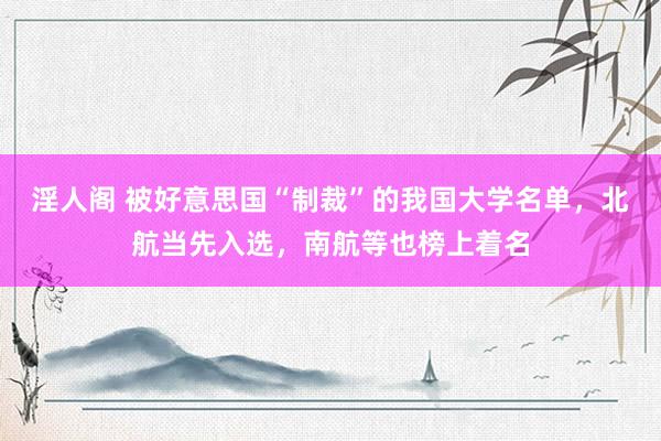 淫人阁 被好意思国“制裁”的我国大学名单，北航当先入选，南航等也榜上着名